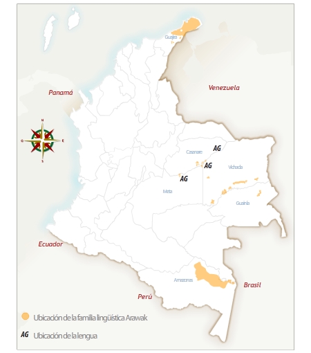 Este es una imagen que contiene el mapa de ubicación geográfica del pueblo achagua.