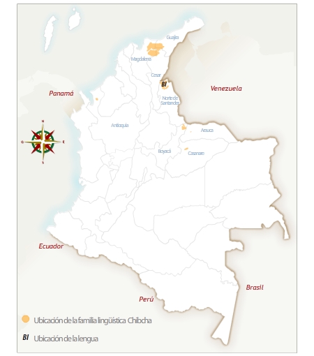 Esta imagen tiene el mapa de Colombia con la ubicación geográfica del pueblo barí. 