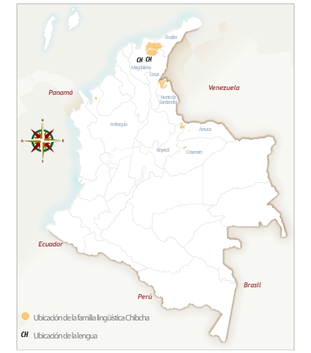 Imagen del mapa de Colombia con la ubicación geográfica del pueblo chimila.