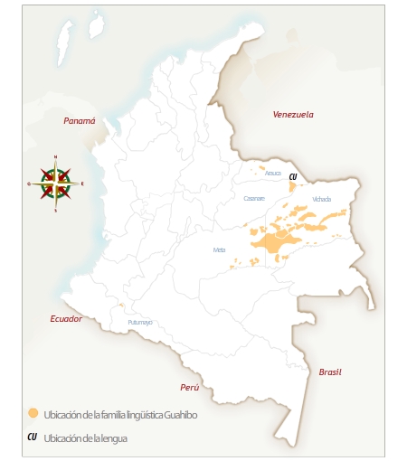 Imagen con el mapa de Colombia y la ubicación geográfica del pueblo cuiba.