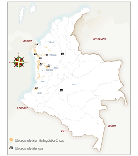 Mapa de Colombia con la ubicación geográfica del pueblo embera.