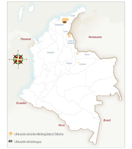 Mapa de Colombia con la ubicación geográfica del pueblo ika.