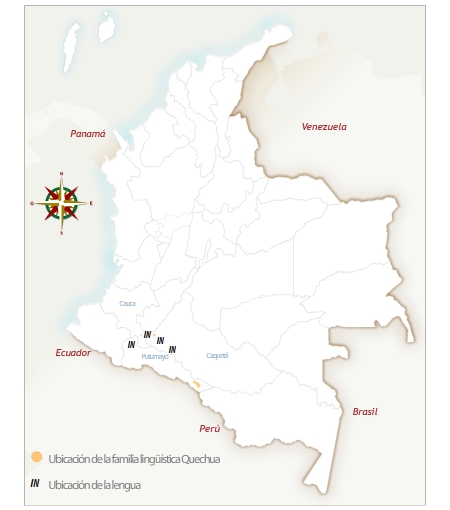 Mapa de Colombia con la ubicación geográfica del pueblo inga.