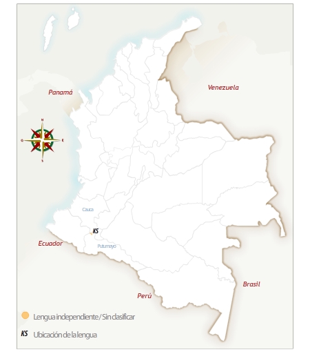 Mapa de Colombia con la ubicación geográfica del pueblo kamsá.