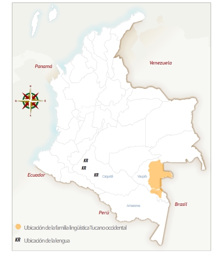 Mapa de Colombia con la ubicación geográfica del pueblo korebaju