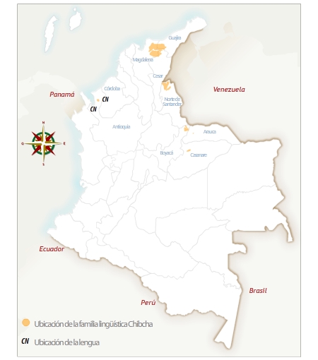 Mapa de Colombia con la ubicación geográfica del pueblo kuna. 