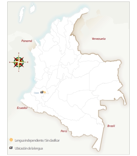 Mapa de Colombia con la ubicación geográfica del pueblo misak. 