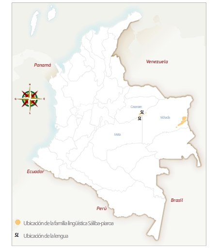 Mapa de Colombia con la ubicación geográfica del pueblo sáliba.