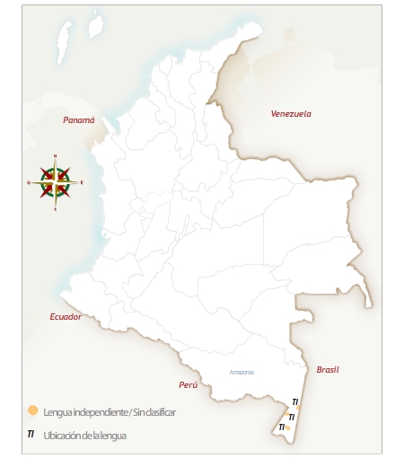 Mapa de Colombia con la ubicación geográfica del pueblo tikuna.