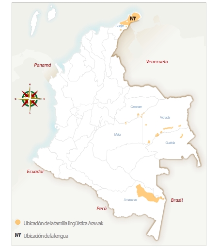 Mapa de Colombia con la ubicación geográfica del pueblo wayuu.