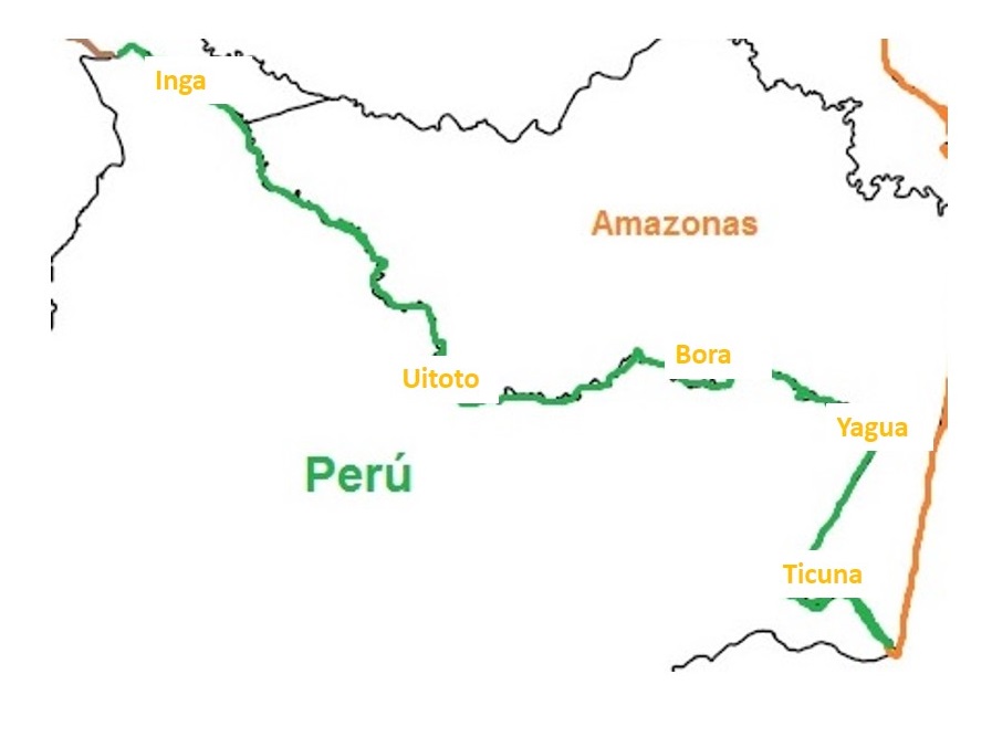 Mapa de Colombia señalando la frontera con Perú.