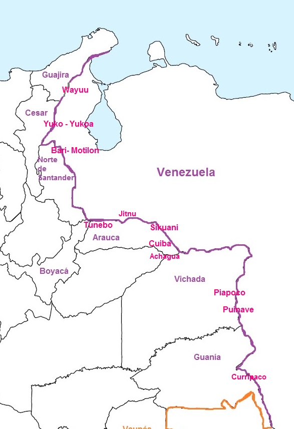 Mapa de Colombia con la frontera de Venezuela