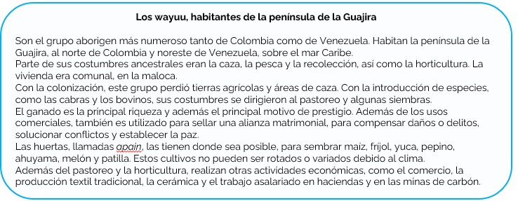 Cuadro con texto explicativo del pueblo wayuu.
