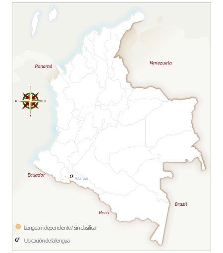 Mapa de Colombia con la ubicación geográfica del pueblo kofán.