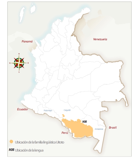 Mapa de Colombia con la ubicación geográfica del pueblo  nonuya. 